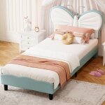 Lit princesse - luminarix - 90x200 cm - t�te de lit avec led - similicuir - velours bleu