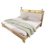 Lit avec rangement 160x200 cm - lit double en bois avec bande led et sommier � lattes - sans matelas ...