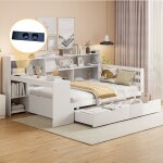 Lit avec rangement blanc 90�200 cm avec sommier bureau + �tag�res prise usb structure solide