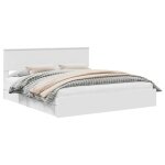Lit de rangement moderne - vidaxl - 180x200 cm - blanc - bois ding�nierie - tiroirs int�gr�s - facile ...