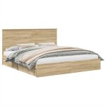 Lit de rangement moderne - vidaxl - 180x200 cm - ch�ne sonoma - bois ding�nierie - tiroirs int�gr�s