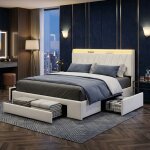 Lit rembourr� 140 x 190 cm 2 places avec 3 tiroirs et ports usb lit adulte avec �clairage led - velours ...