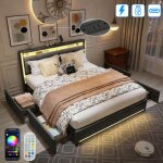 Lit rembourr� 140x190 cm avec 4 tiroirs - lit coffre avec led et fonction de charge usb type - c - lit ...