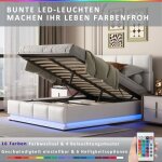 Lit rembourré - ambiance - 140x200 cm - avec éclairage led - espace de rangement - sommier à lattes Lit rembourré - ambiance - 140x200 cm - avec éclairage led - espace de rangement - sommier à lattes