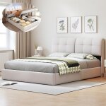 Lit rembourr� 160 x 200 cm lit 2 personnes avec rangement hydraulique t�te de lit capitonn� avec �clairage ...