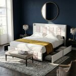 Lit rembourr� 160 x 200 cm lit fille avec 4 tiroirs lit 2 places avec led et usb sommier � lattes inclus ...