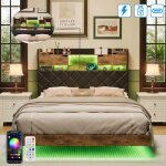 Lit rembourr� 160x200 cm avec sommier lit coffre 2 personnes avec rangement de chevet lit flottant avec ...