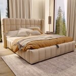 Lit rembourr� 180x200 cm - lit adulte avec sommier � lattes t�te de lit - lit coffre 180x200 cm - tissu ...