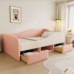 Lit rembourr� 90 x 190 cm lit enfant lit banquette multifonctionnel avec 2 tiroirs et barri�res de s�curit� ...