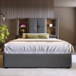 Lit rembourr� 90x200cm - chargement sans fil usb - c int�gr� - rangement coffre sous lit - sommier � ...