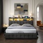 Lit rembourr - ambiance - 140 x 200 cm - lumire led - tte de lit avec port de usb et type c - coffre ...