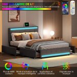 Lit rembourr - ambiance - 140x200cm - avec 4 tiroirs et 2 charge usb - led - avec tte de lit