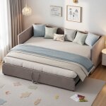 Lit rembourr� extensible 90 / 180 x 200 cm canap� lit convertible 2 places lit gigogne avec sommier � ...