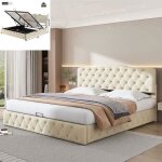 Lit rembourr - non spcifi - 180x200 cm - tte de lit rglable - velours beige - 2 places