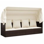 Lit de salon dextérieur - maison - marron - toit pliable - coussins inclus - protection uv Lit de salon dextérieur - maison - marron - toit pliable - coussins inclus - protection uv
