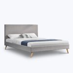 Lit scandinave hypnia gris 160x200cm  lattes en bois - design contemporain