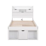 Lit simple 90x190 cm blanc avec port usb tiroir et grand rangement - lit multifonction enfant adolescent ...