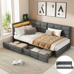 Lit simple 90x200 avec 2 tiroirs canap� lit enfant avec �clairage led et port usb lit avec rangement ...