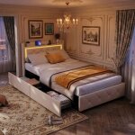 Lit simple 90x200 cm avec 2 tiroirs - �clairage led rgb - charge usb et type - c - lit simple 1 place ...