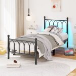 Lit simple 90x200 cm lit ado avec �clairage led et usb armature m�tal renforc�e sans matelas m�tal noir ...