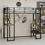 Lit simple 90x200 cm avec bureau en l lit mezzanine avec barri�res de s�curit� lit 1 personne noir