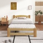 Lit simple 90x200 cm cadre de lit en bois de pin avec pied central massif lit adulte tte de lit sommier ...
