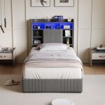 Lit simple 90x200 cm avec sommierlit coffre avec 2 tiroirslit enfant et lampe de chevet led? usb et type ...