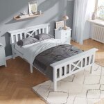 Lit simple en bois - cadre de lit avec t�te de lit - 90 x 200 cm - espace de rangement sous le lit - ...