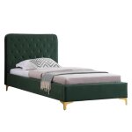 Lit simple glamour couchage 90x190 cm avec sommier et pieds en mtal dor style baroque revtement en ...