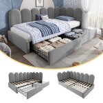 Lit simple rembourr� - merax - lit simple capitonn� 90x190 cm - velours gris - 2 tiroirs - sommier inclus ...