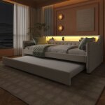 Lit sofa 90x200cm - redom - avec led usb et lit escamotable - lin beige - sans matelas