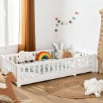 Lit au sol 90x190 cm lit enfant montessori avec barri�re de s�curit� et sommier bois massif pin lit simple ...