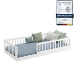 Lit au sol - cadani - timi - 90x200 cm - bois massif pin - barrire de scurit - design montessori