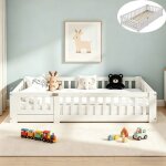 Lit au sol enfant 120x200 cm uttqew lit 1 personne avec barri�res de s�curit� et sommier � lattes lit ...