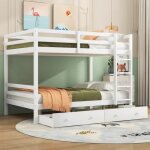 Lit superpos 140200cm - redom - lit enfant avec 2 tiroirs garde - corps hauts et sommier - bois blanc ...