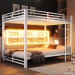 Lit superpos� 140 x 200 cm avec armoires de rangement lumi�re led cadre de lit pour adolescent sans matelasbla ...
