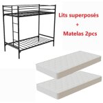 Lit superpos� + lot de 2 matelas mousse 90x190cm - sommier inclus