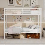 Lit superpos� 2 places avec barri�res de s�curit� �chelles et sommier � lattes en m�tal - cadre de lit ...