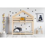 Lit superpos - 2 places / lit cabane enfant leo doblo 80 x 160 cm avec sommier type cabane en bois naturel ...