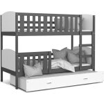 Lit superpos 3 places tomy 90x190 gris - blanc livr avec sommiers tiroir et matelas en mousse de 7cm ...