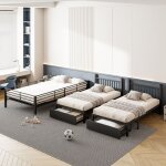 Lit superpos� 3 places 90x200 cm avec tiroirs convertible en 3 lits en m�tal noir (sans matelas)