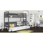 Lit superpos 3 places milo 90x190 gris - blanc livr avec sommiers tiroir et matelas en mousse de 7cm ...