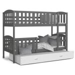 Lit superpos 3 places teo 90x190 gris - blanc livr avec sommiers tiroir et matelas en mousse de 7cm ...