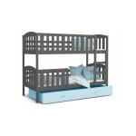 Lit superpos� 3 places teo 90x190 gris - bleu livr� avec sommiers tiroir et matelas en mousse de 7cm