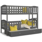 Lit superpos 3 places teo 90x190 gris - gris livr avec sommiers tiroir et matelas en mousse de 7cm