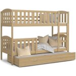 Lit superpos 3 places teo 90x190 pin livr avec sommiers tiroir et matelas en mousse de 7cm