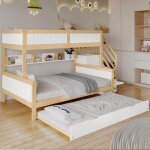 Lit superposé - enfant - 90 + 120x200cm - 3 étagères - escalier dangle - armoire en pin / mdf blanc / ... Lit superposé - enfant - 90 + 120x200cm - 3 étagères - escalier dangle - armoire en pin / mdf blanc / ...