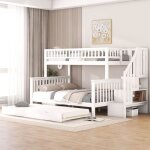 Lit superpos� 90 - 140x200cm - pdzzzd - bois massif - 4 �tag�res de rangement - sommier inclus - blanc ...