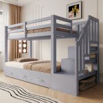 Lit superpos� 90 x 200 cm avec �chelle de rangement et tiroirs lit dadolescent coulissant lit en bois ...