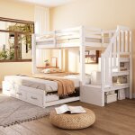 Lit superpos� 90 x 200 cm avec lit gigogne �chelle de rangement et tiroirs lit en bois pour adolescents ...